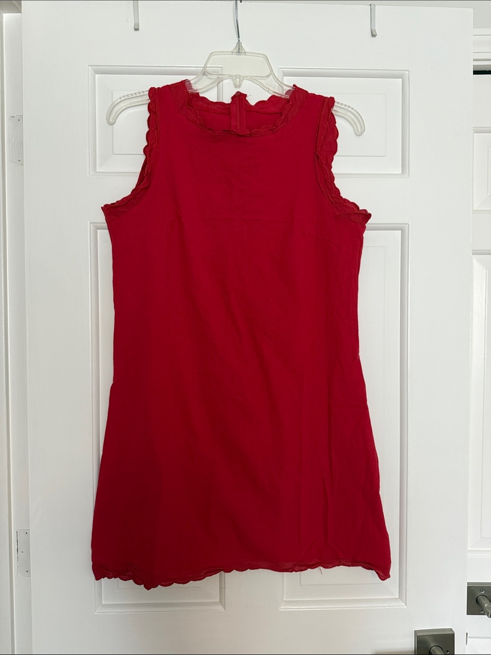 Red Sleeveless Scalloped-Edge Mini Dress